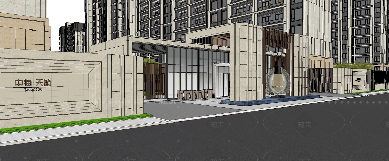 现代小区景观SU模型下载【ID:1206349001】