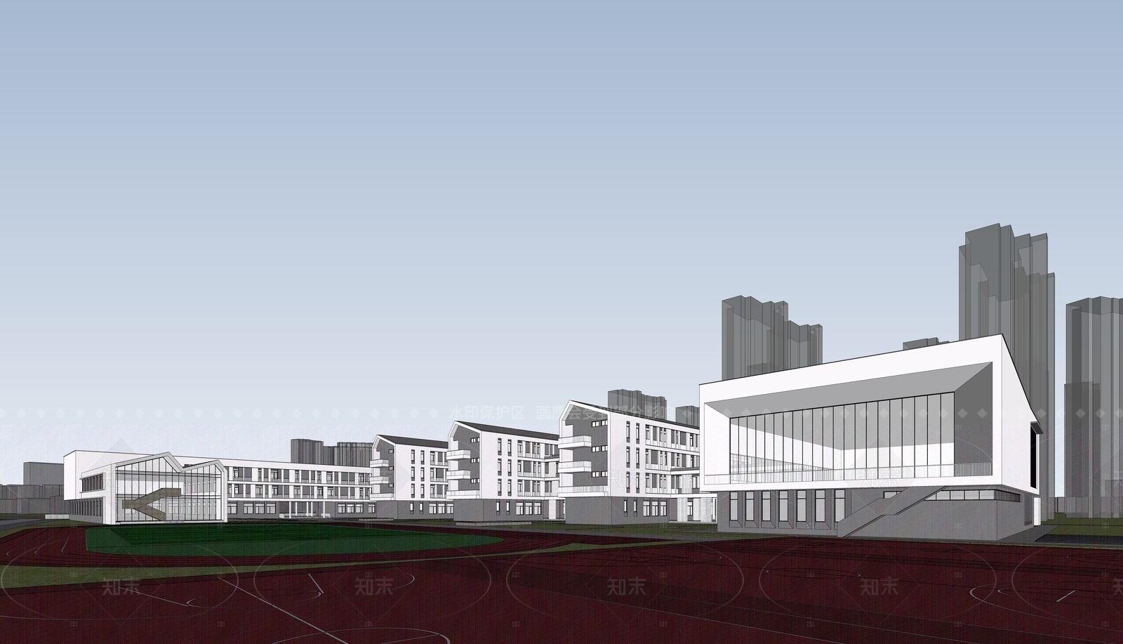 现代学校建筑SU模型下载【ID:1206359513】