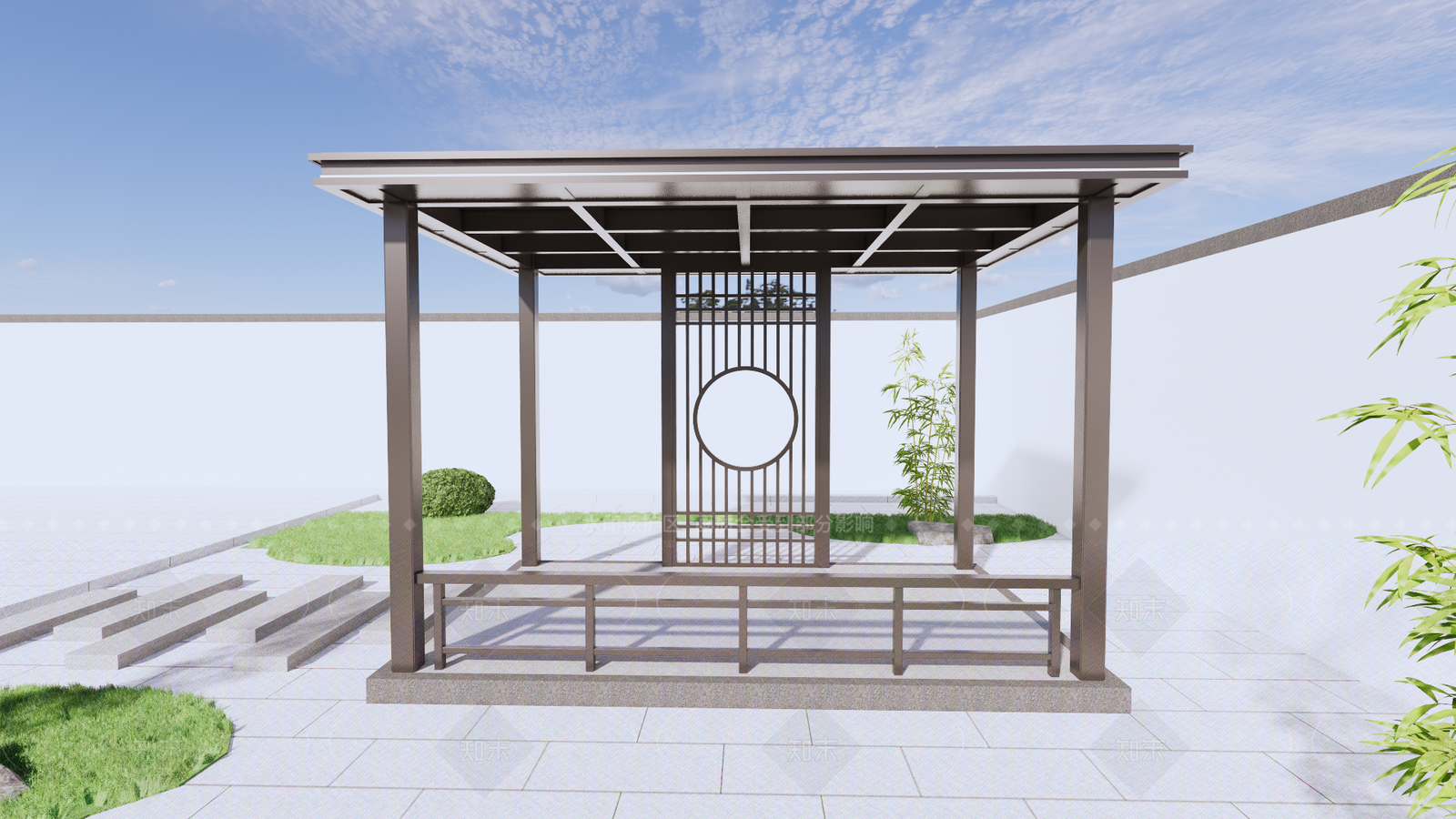 现代新中式廊架SU模型下载【ID:1206359730】