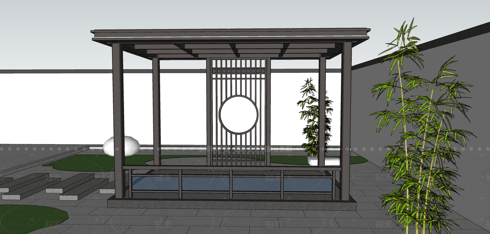 现代新中式廊架SU模型下载【ID:1206359730】