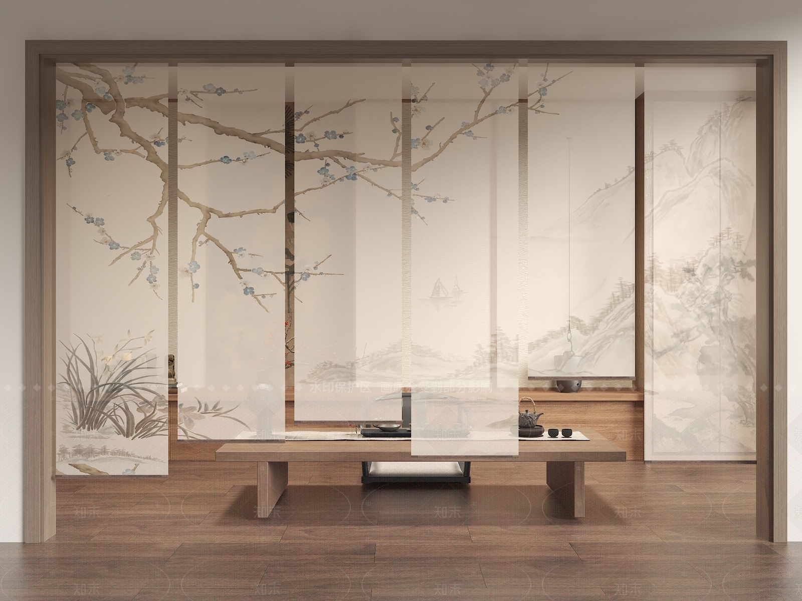 新中式窗帘SU模型下载【ID:1206360191】