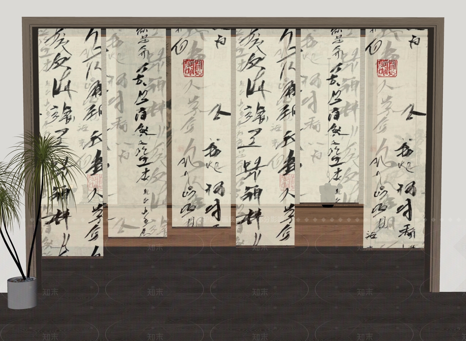 新中式窗帘SU模型下载【ID:1206360169】