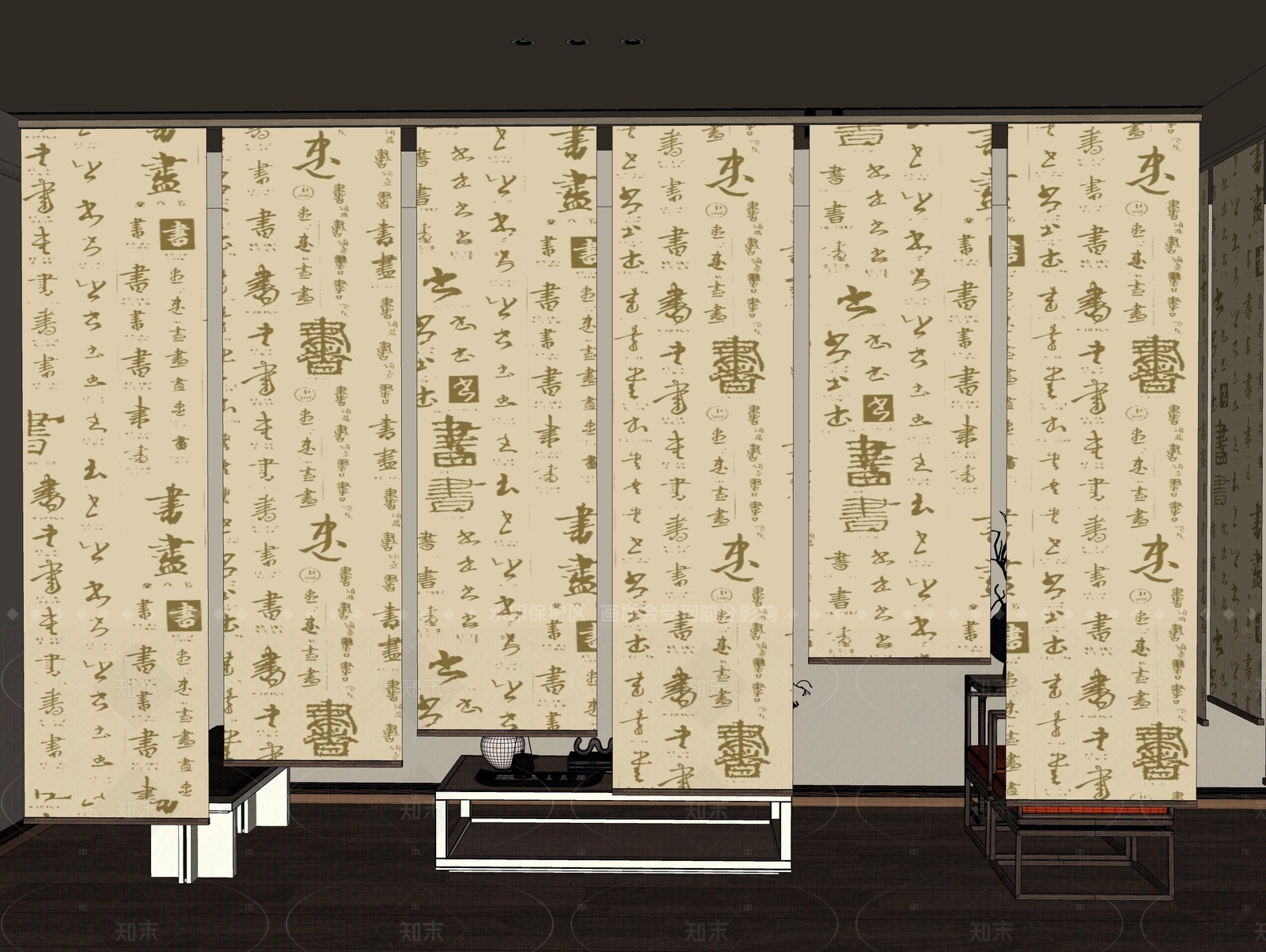 新中式窗帘SU模型下载【ID:1206360268】