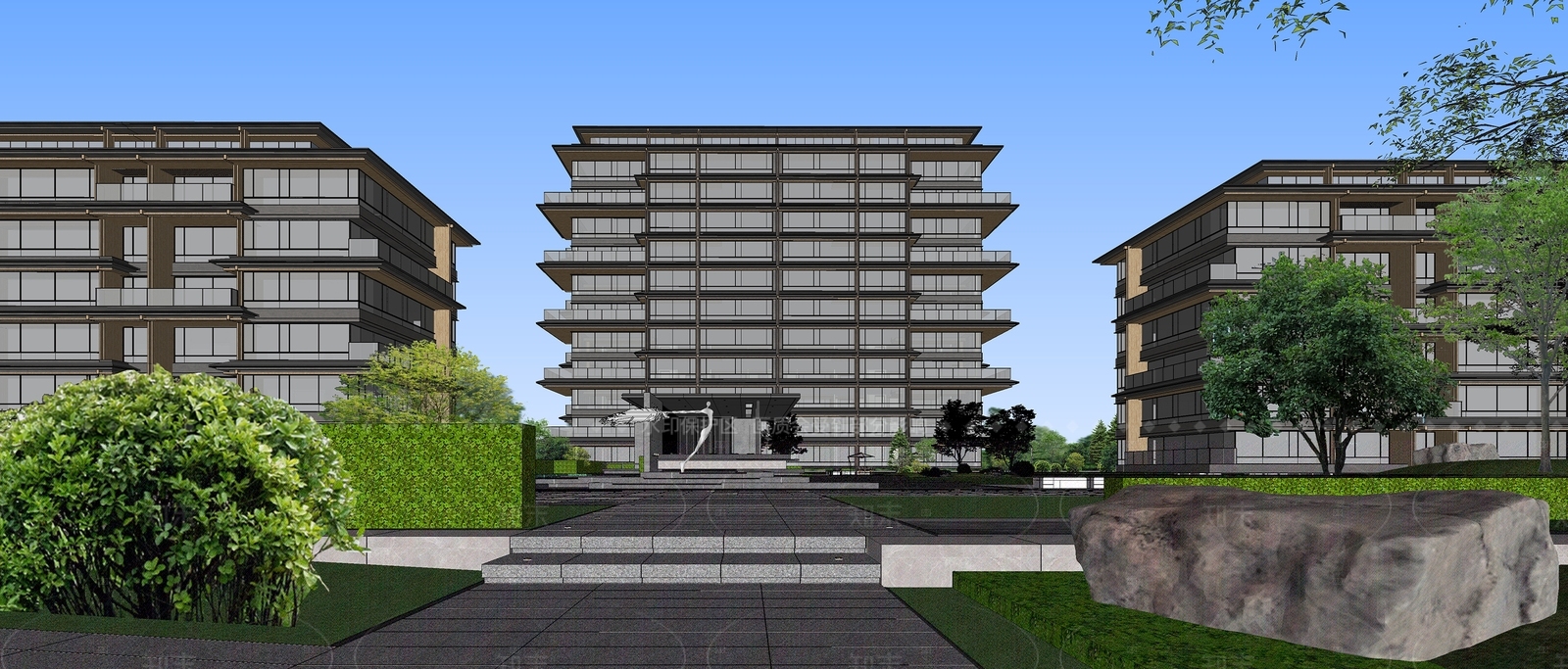 现代新中式多层住宅SU模型下载【ID:1206542781】
