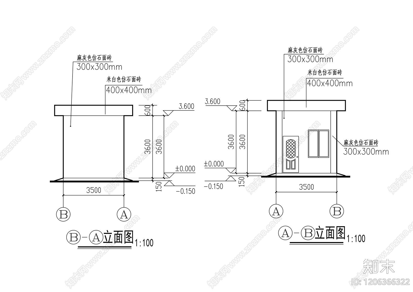 现代门卫室建筑cad施工图下载【ID:1206366322】