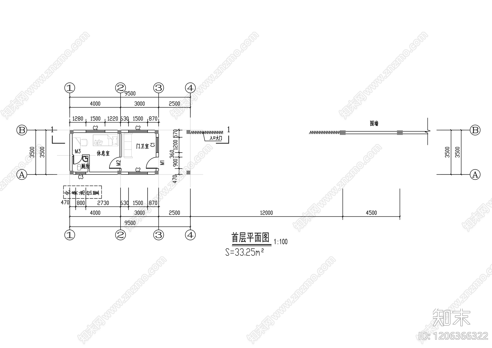 现代门卫室建筑cad施工图下载【ID:1206366322】