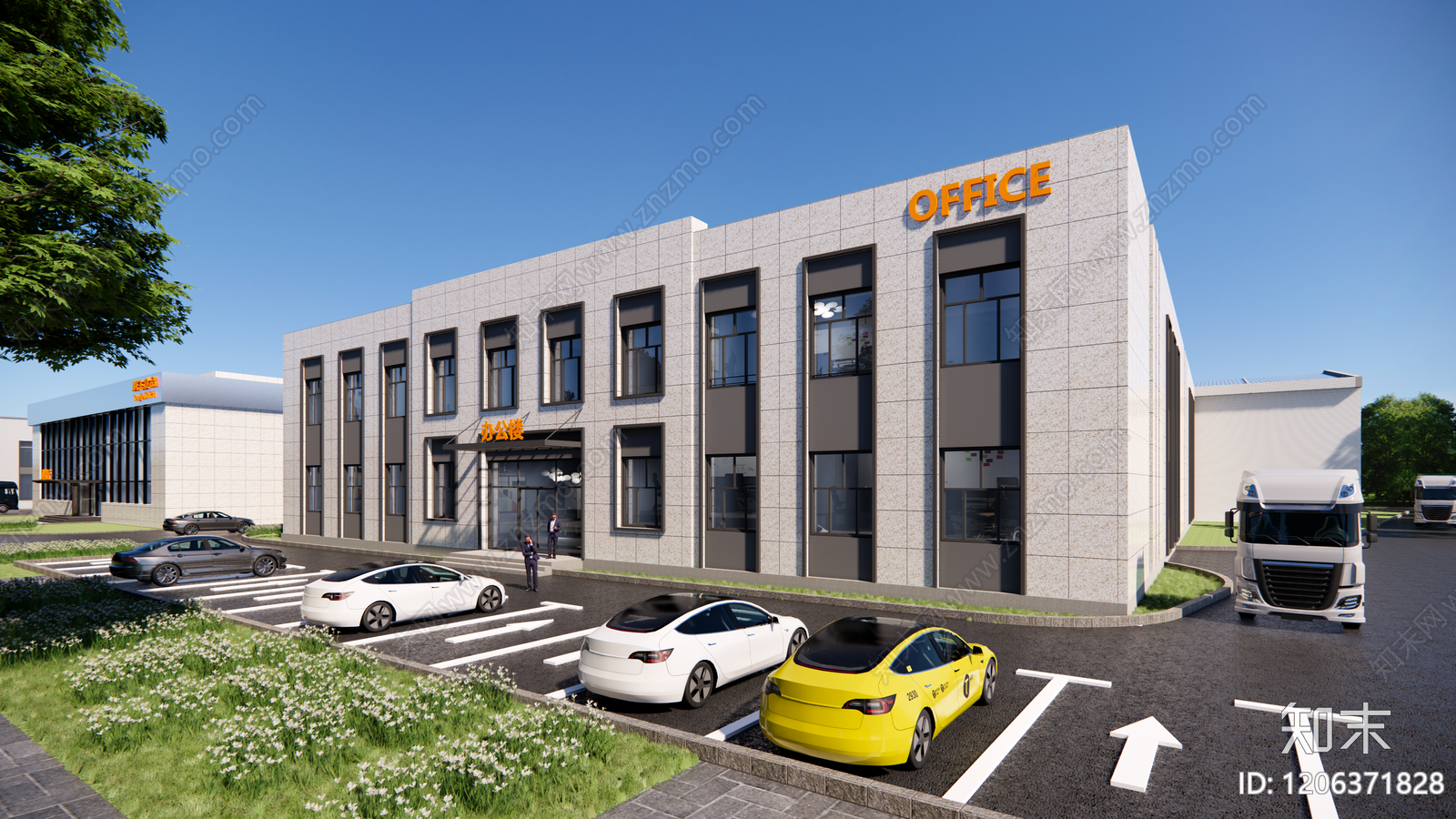 现代新中式办公楼建筑施工图下载【ID:1206371828】