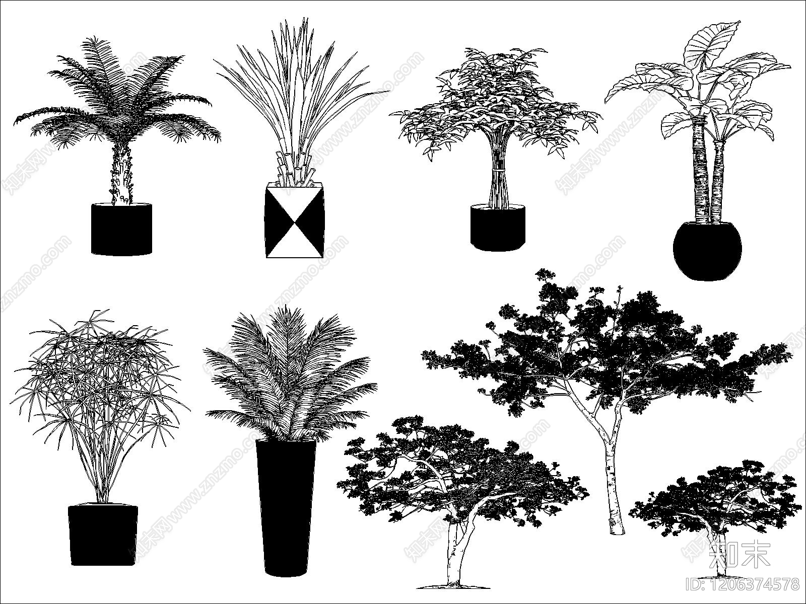 现代绿植cad施工图下载【ID:1206374578】