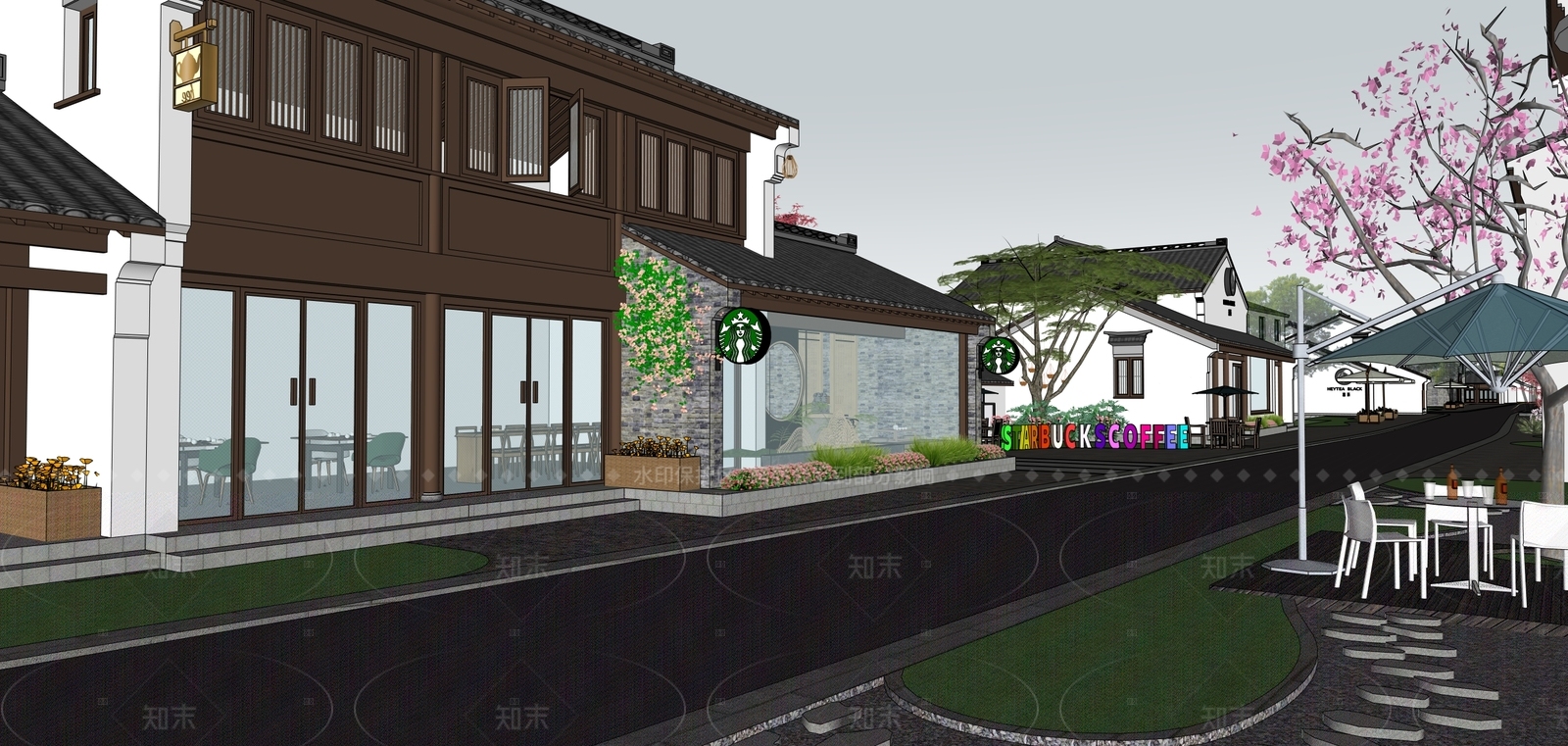 新中式中式商业街SU模型下载【ID:1206377868】