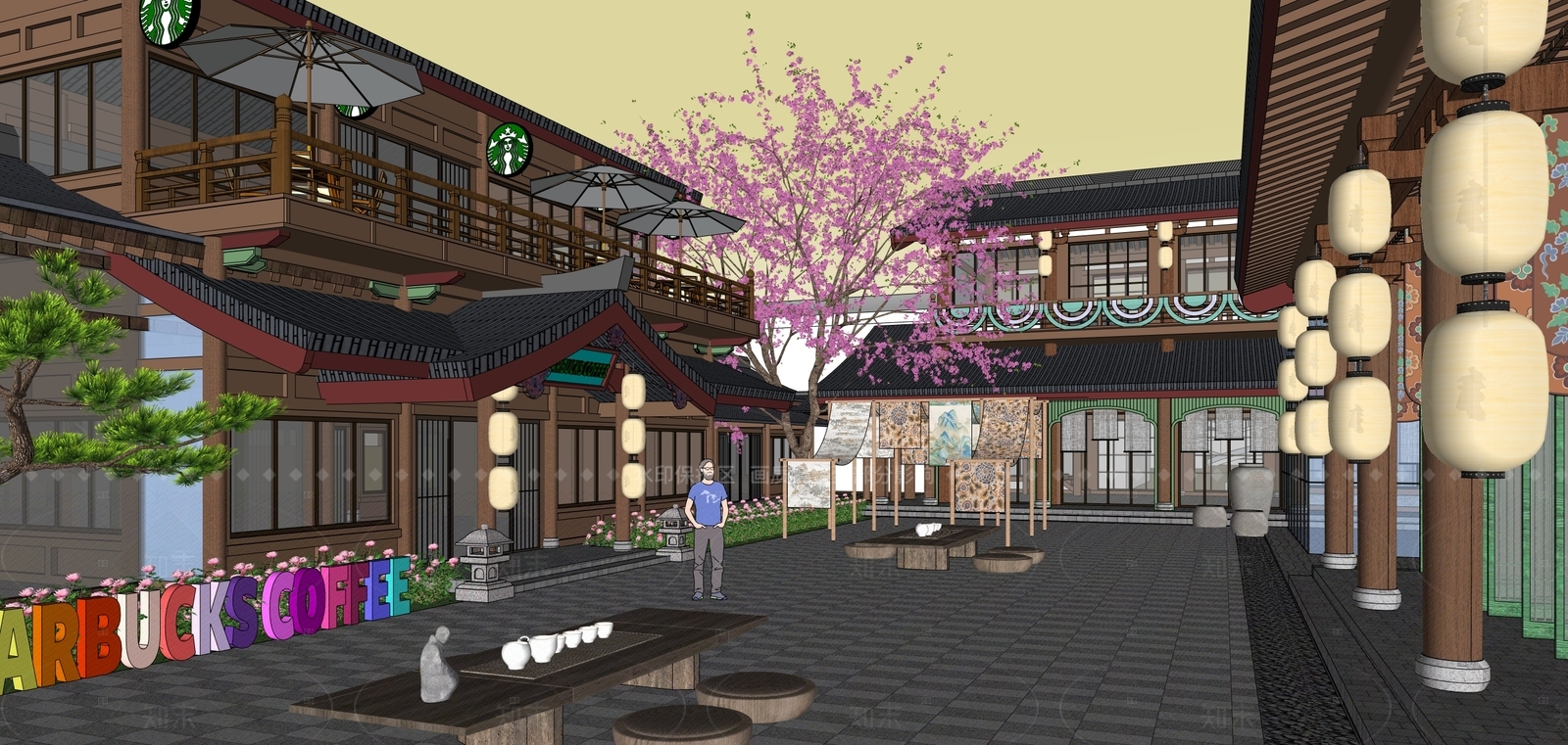 新中式中式餐饮建筑SU模型下载【ID:1206379170】