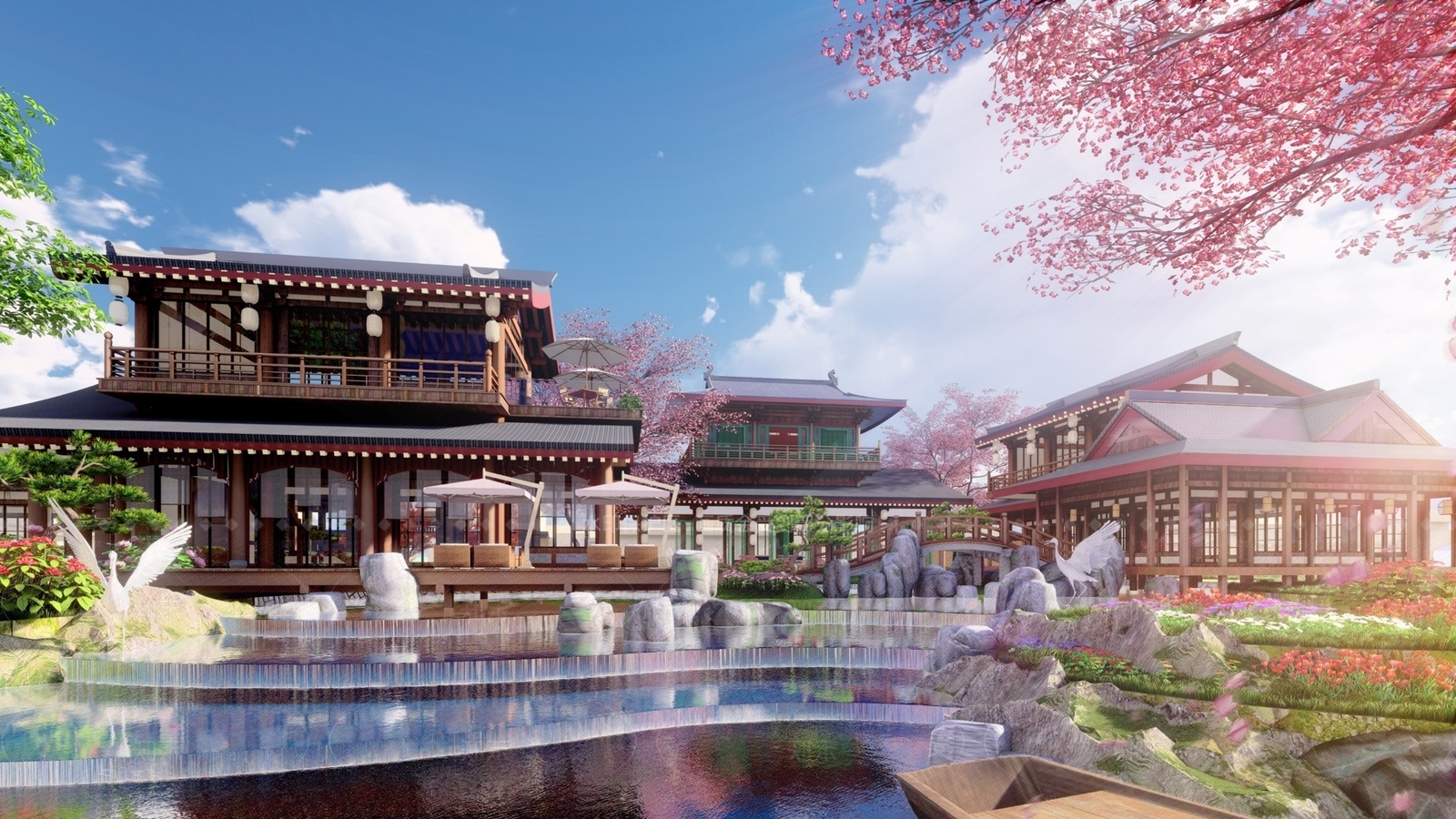 新中式中式民宿建筑SU模型下载【ID:1206379234】