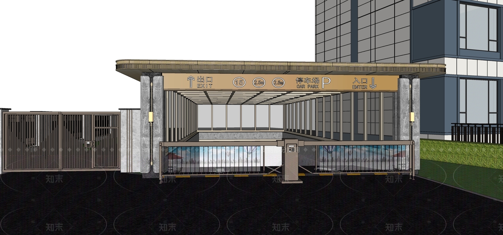 现代新中式地下车库SU模型下载【ID:1206380881】
