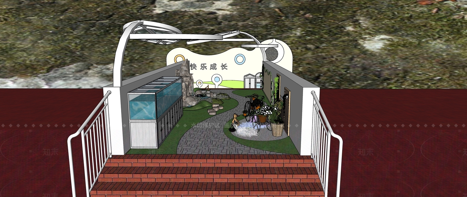 美式现代教育校园景观SU模型下载【ID:1206384919】
