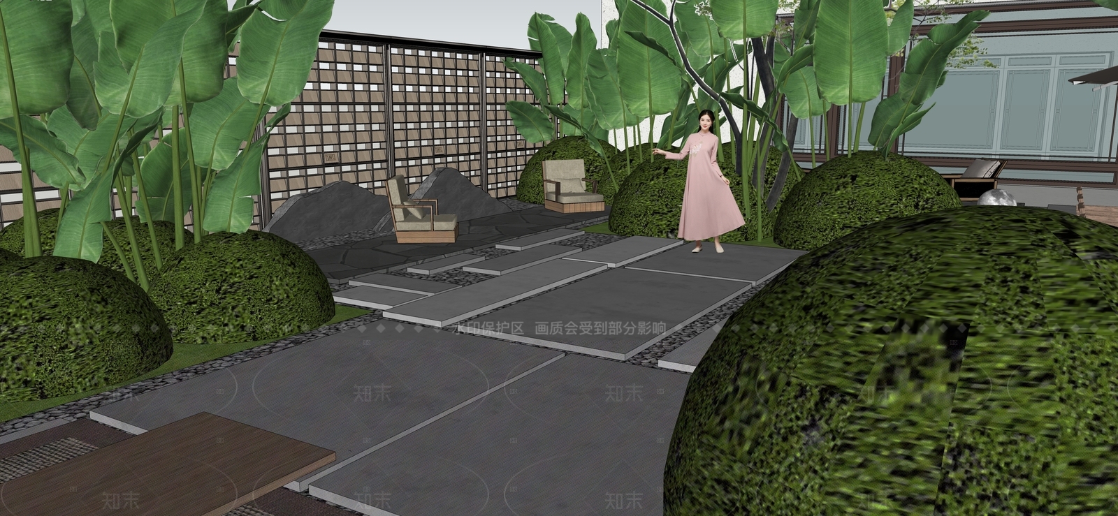 现代新中式别墅庭院SU模型下载【ID:1206385887】