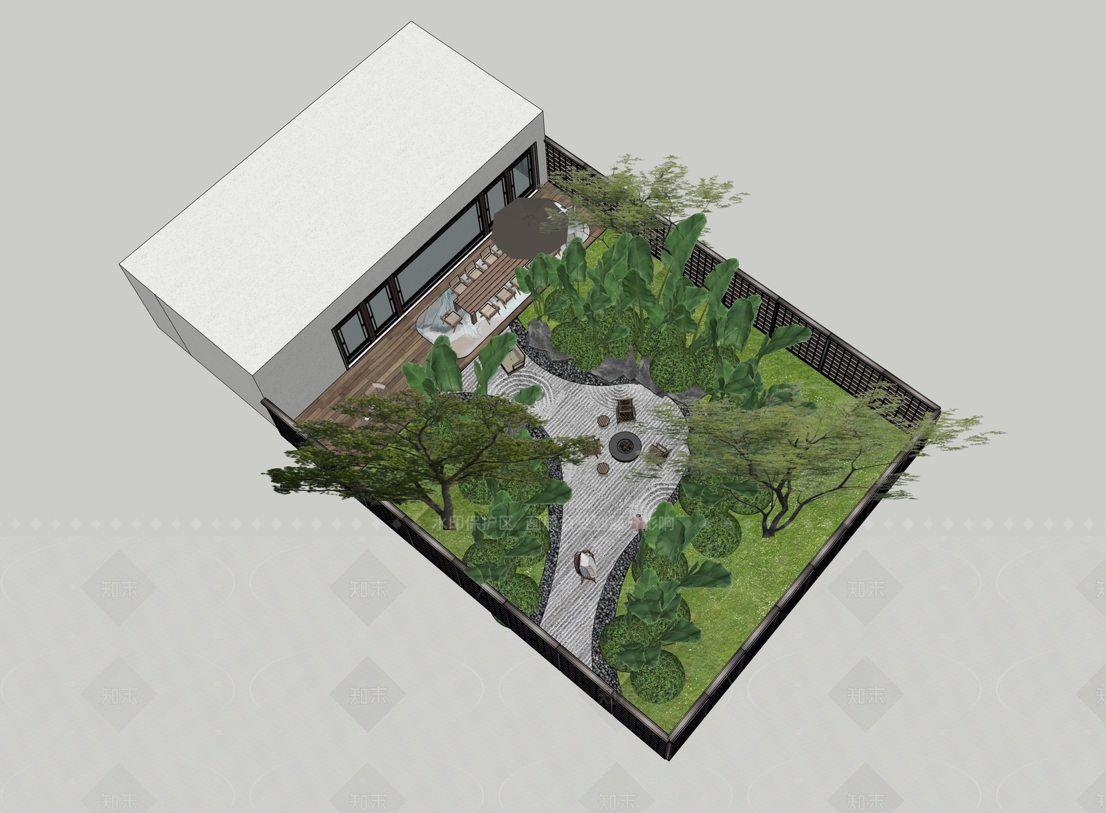 现代新中式别墅庭院SU模型下载【ID:1206385908】