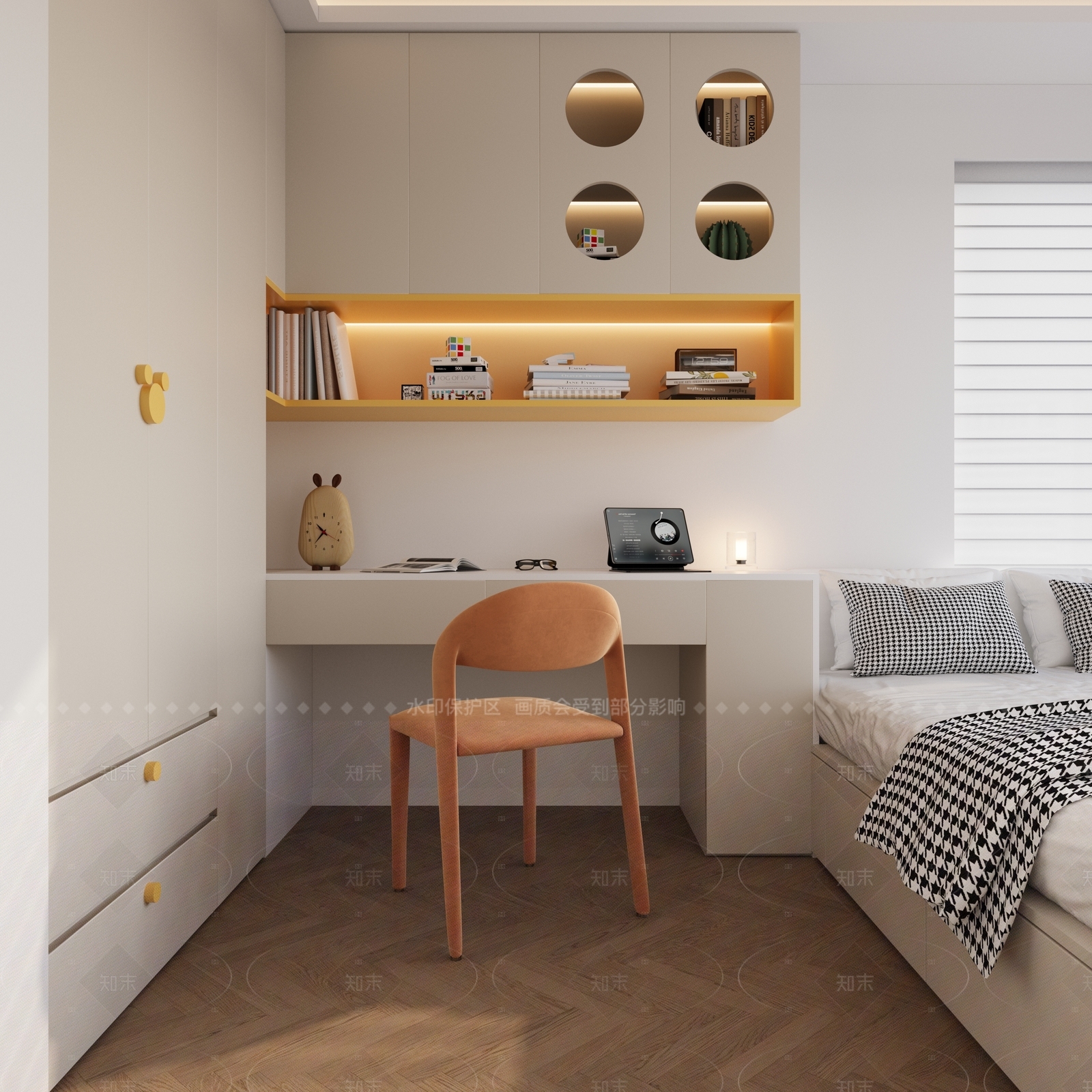现代奶油榻榻米卧室3D模型下载【ID:1206388645】