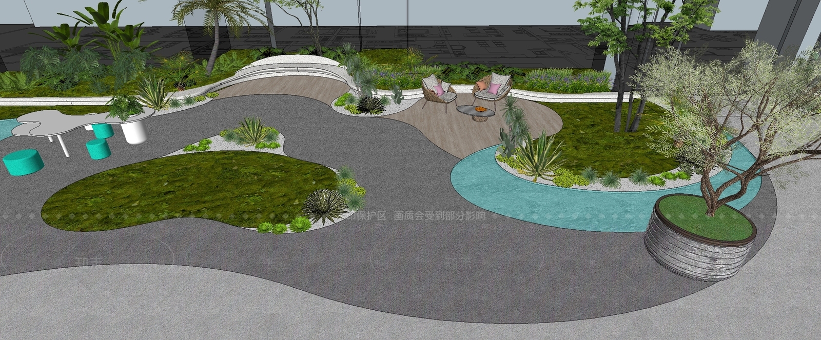 现代小区景观SU模型下载【ID:1206391162】
