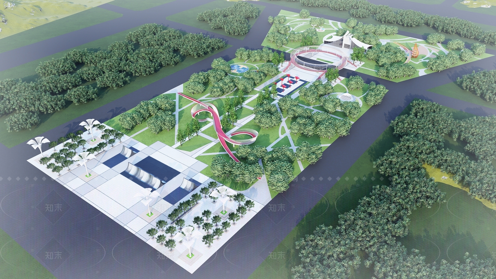 现代景观公园SU模型下载【ID:1206394409】