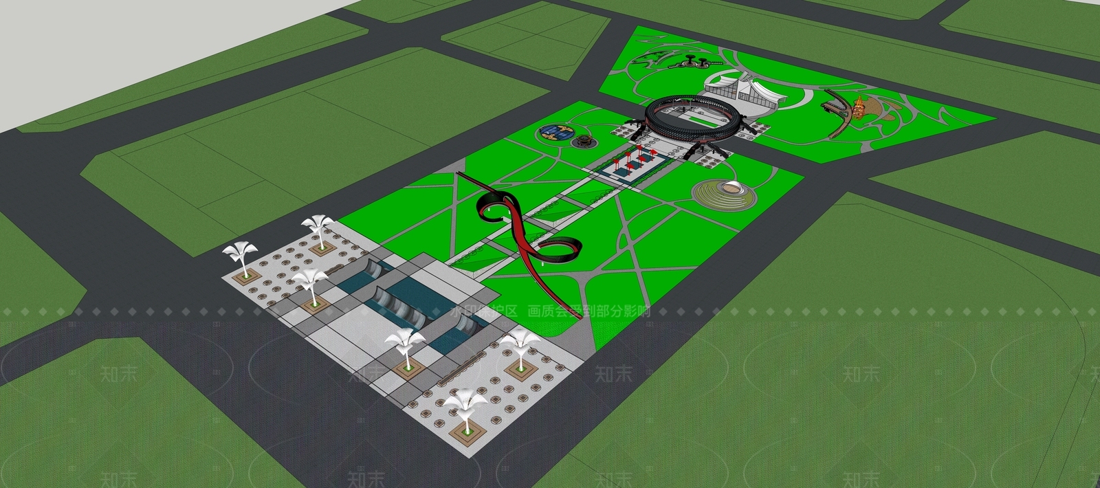 现代景观公园SU模型下载【ID:1206394409】