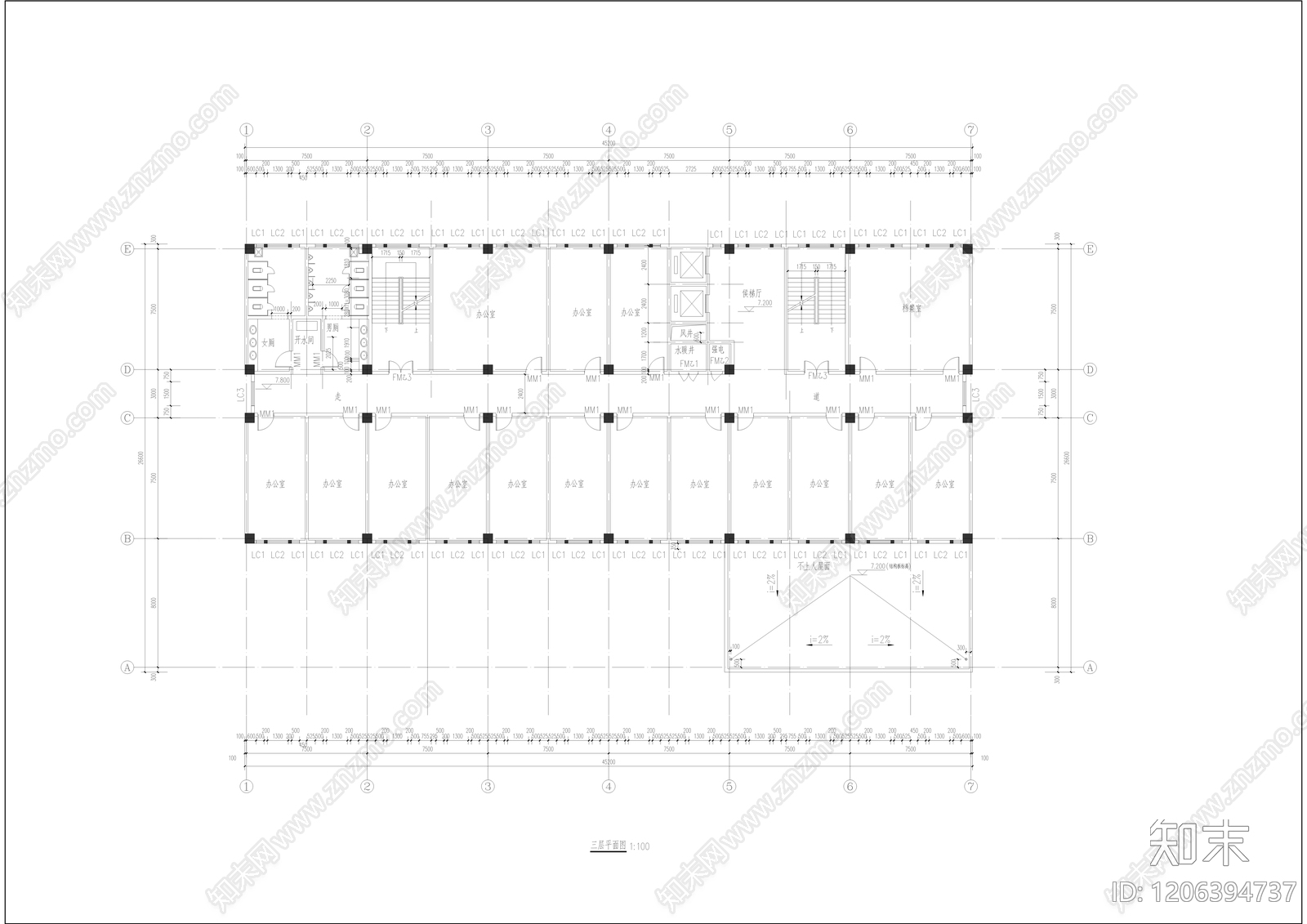 现代极简办公楼建筑施工图下载【ID:1206394737】