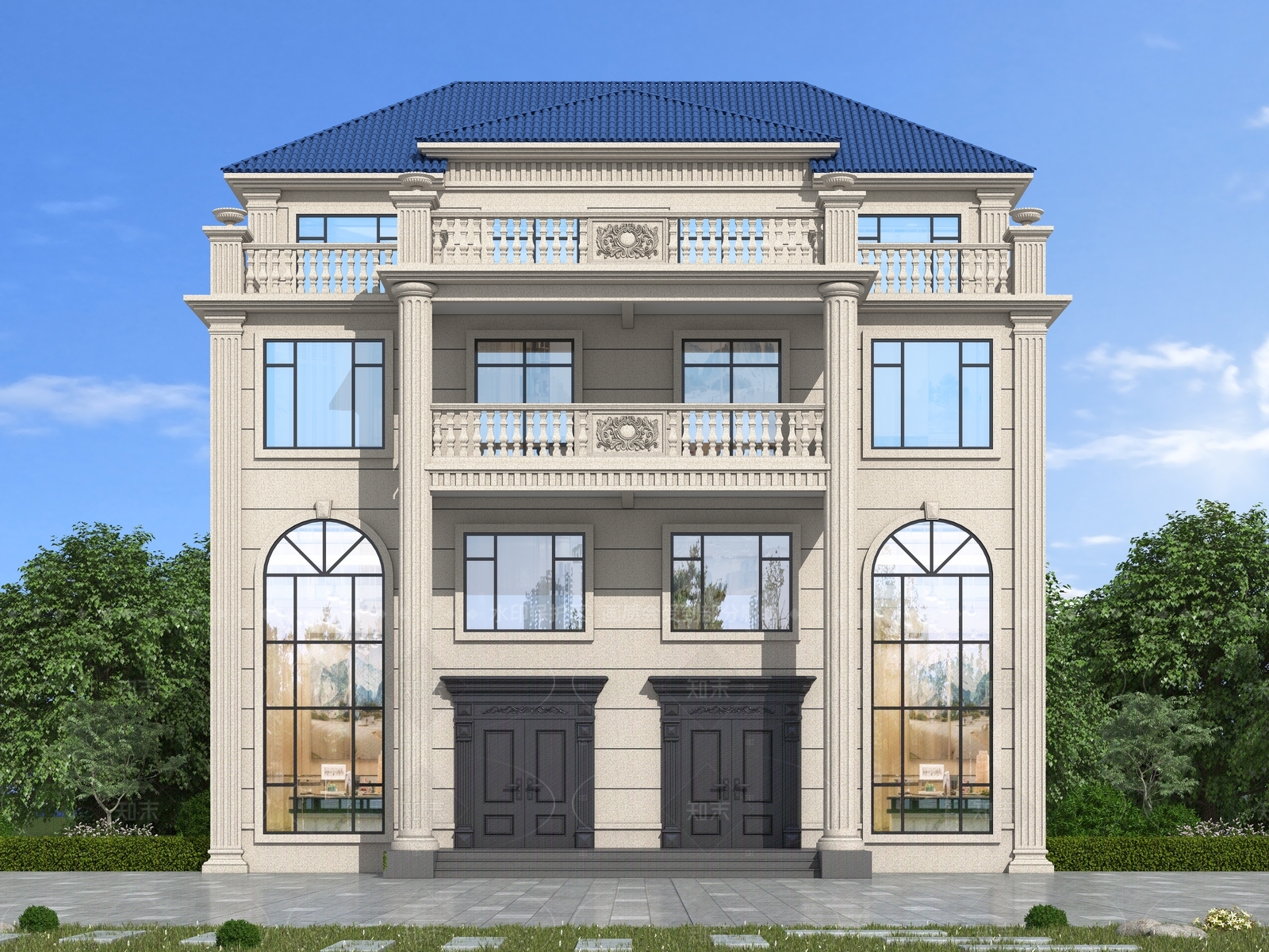 欧式简约独栋别墅3D模型下载【ID:1206398234】