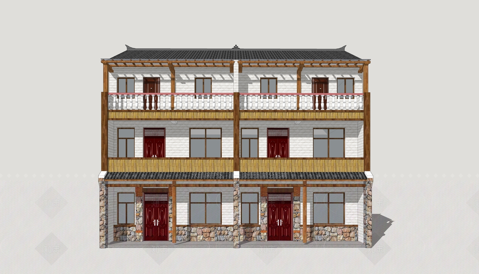 新中式乡村民房SU模型下载【ID:1206404492】