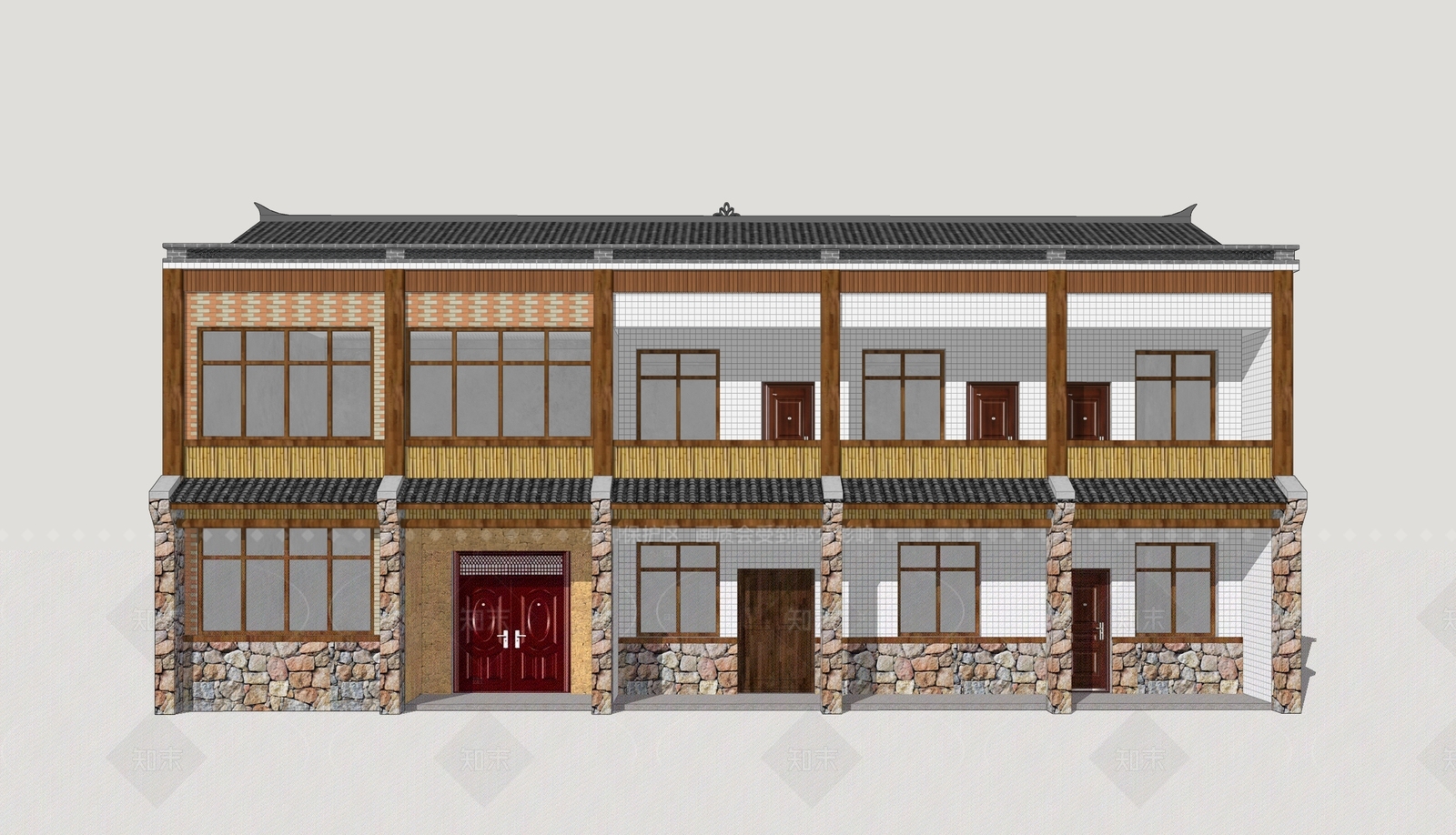 新中式乡村民房SU模型下载【ID:1206404627】