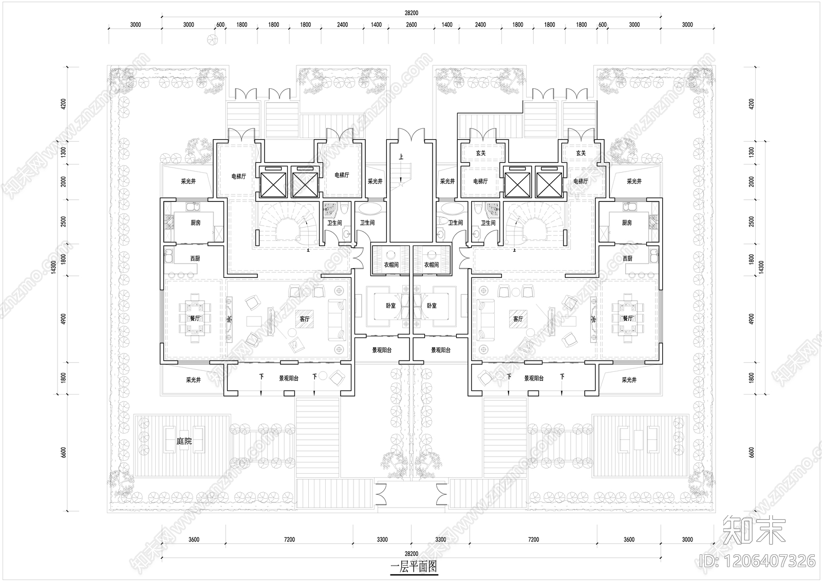 现代新中式别墅建筑施工图下载【ID:1206407326】
