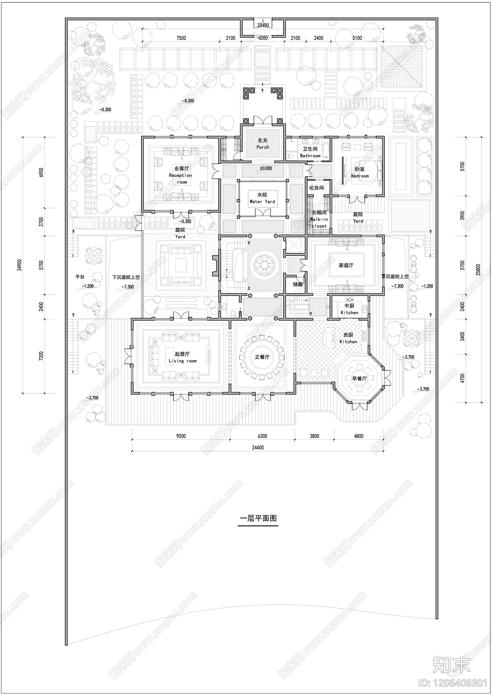 现代新中式别墅建筑施工图下载【ID:1206408301】