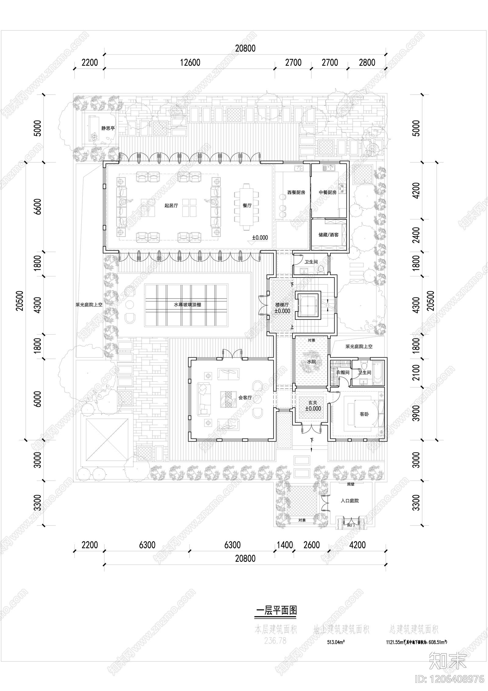现代新中式别墅建筑施工图下载【ID:1206408976】