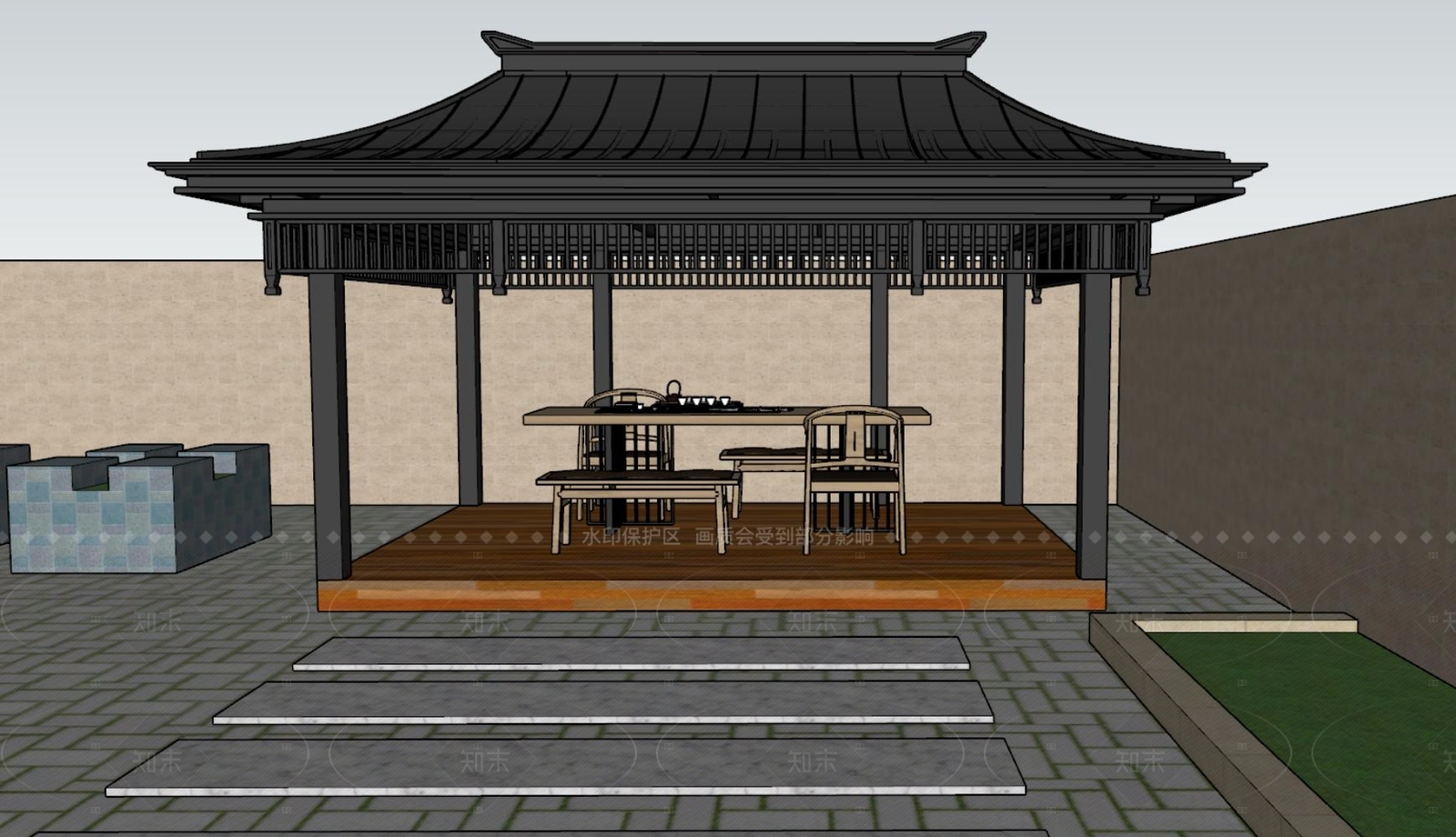 新中式中式亭子SU模型下载【ID:1206409246】
