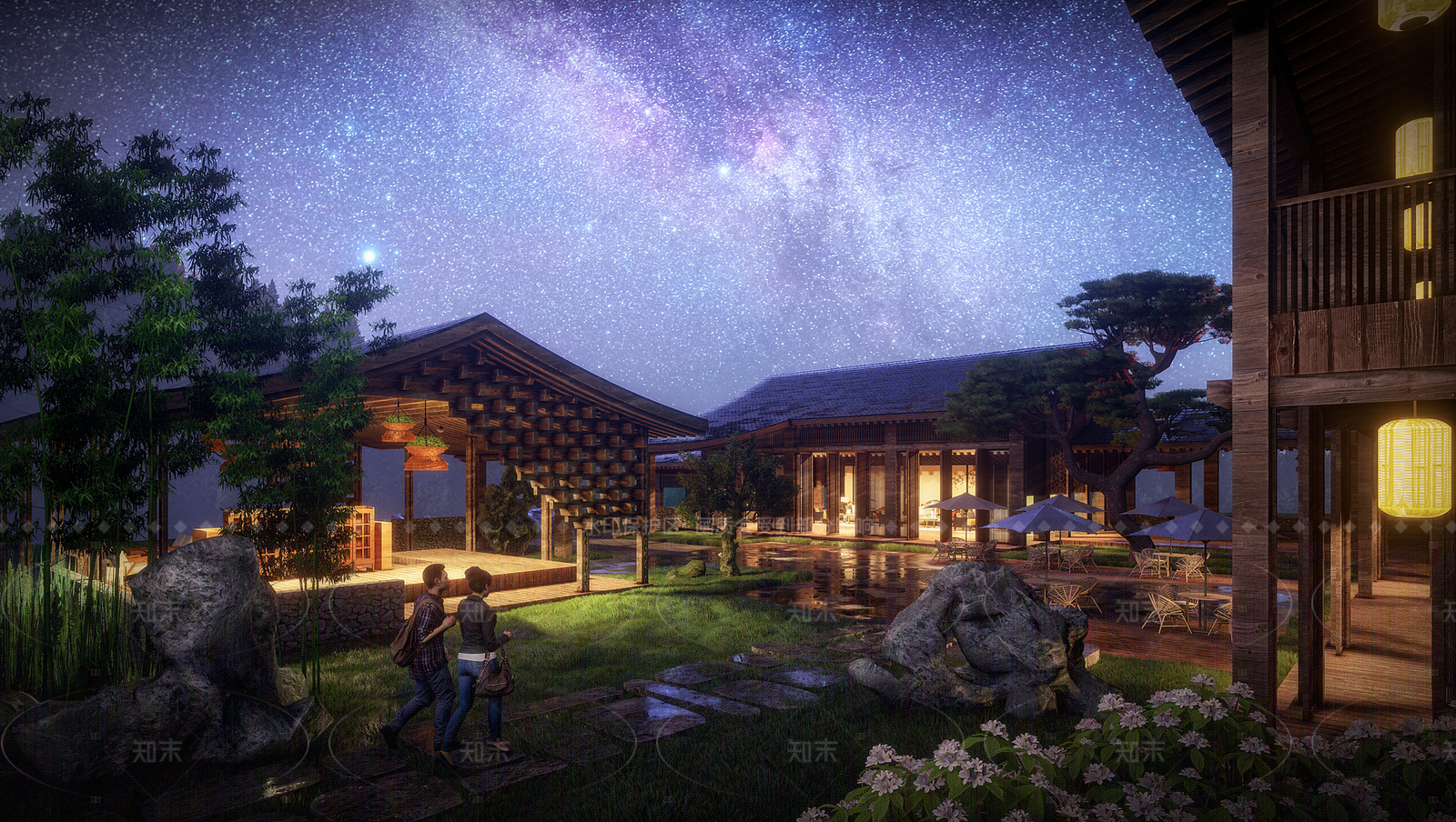 新中式日式民宿建筑SU模型下载【ID:1206411154】