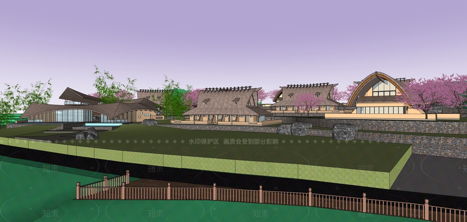 中式日式民宿建筑SU模型下载【ID:1206411684】