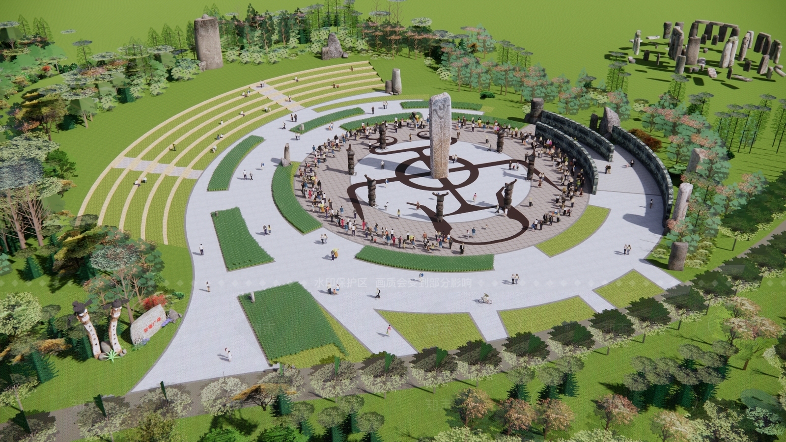 复古广场景观SU模型下载【ID:1206411787】