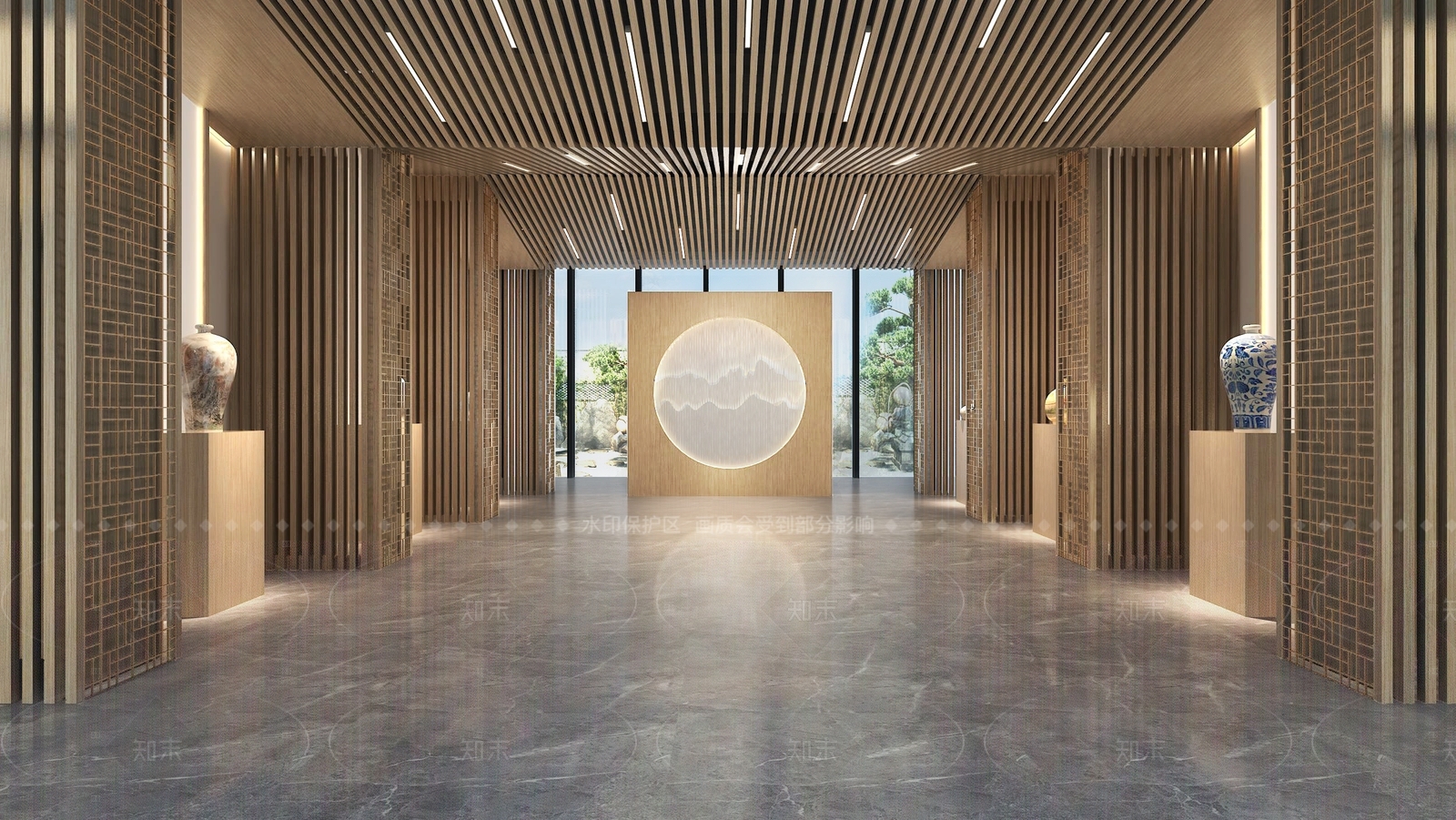 新中式原木艺术展厅3D模型下载【ID:1206412101】