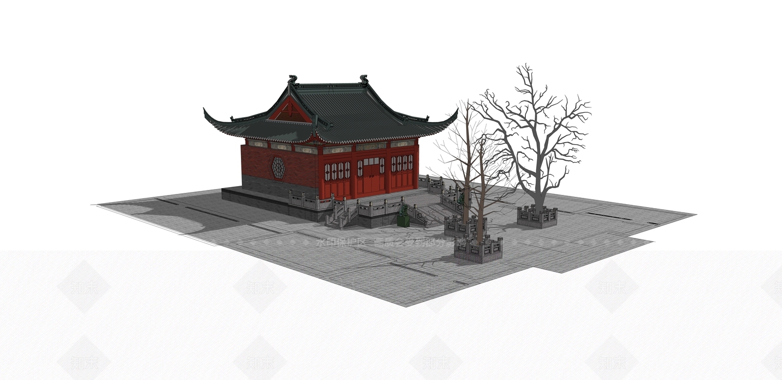中式寺庙建筑SU模型下载【ID:1206413207】