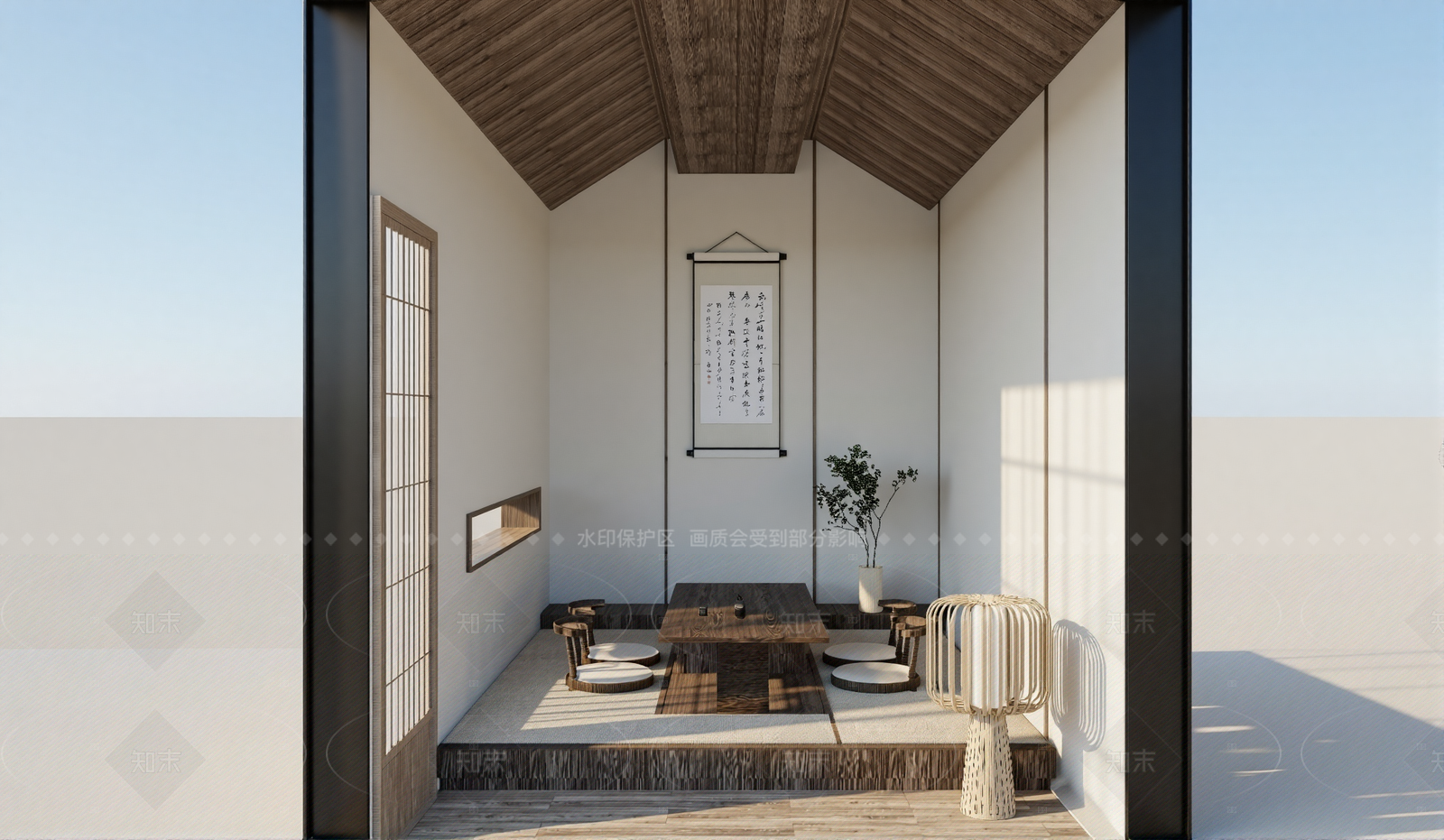 新中式日式茶室SU模型下载【ID:1206416157】