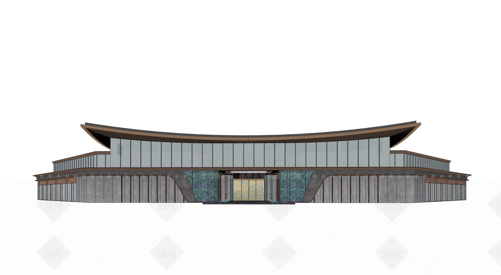现代新中式售楼处建筑SU模型下载【ID:1206417014】