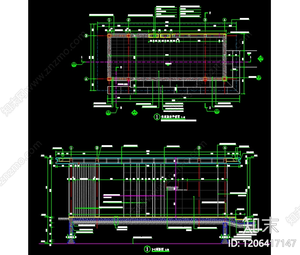 现代新中式廊架cad施工图下载【ID:1206417147】