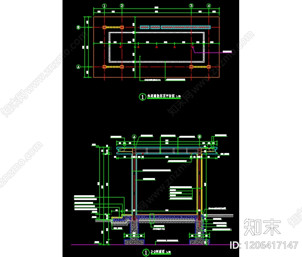 现代新中式廊架cad施工图下载【ID:1206417147】