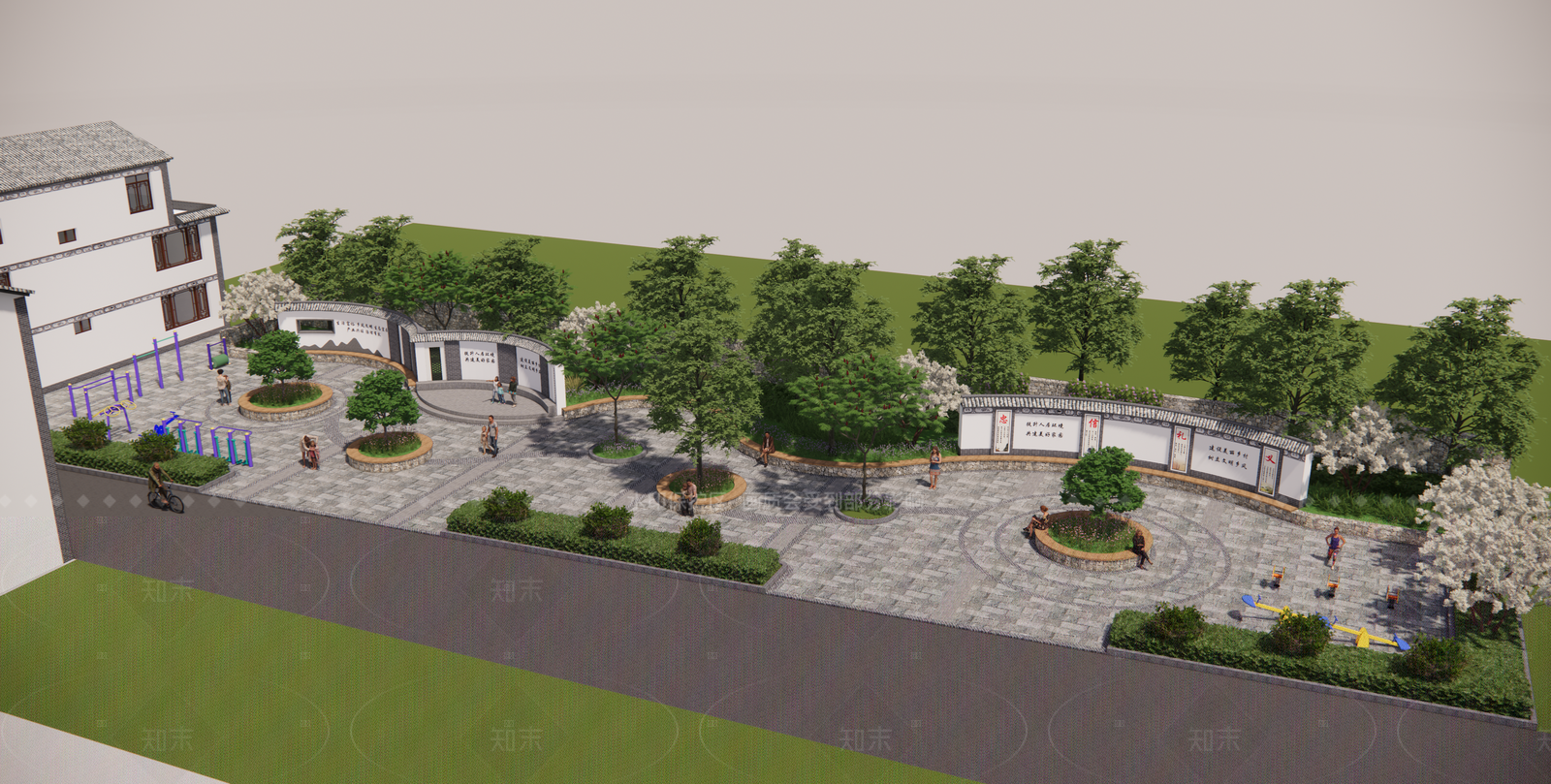 现代新中式口袋公园SU模型下载【ID:1206418113】