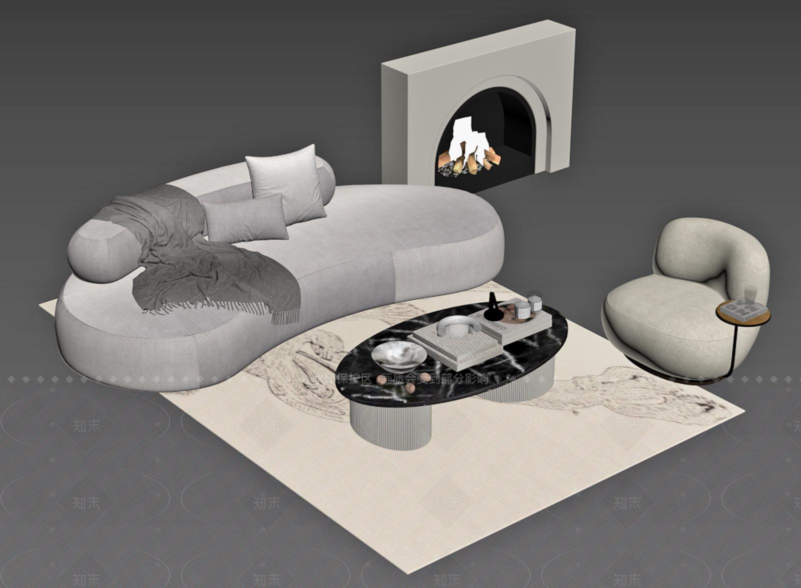 法式沙发组合3D模型渲染效果图
