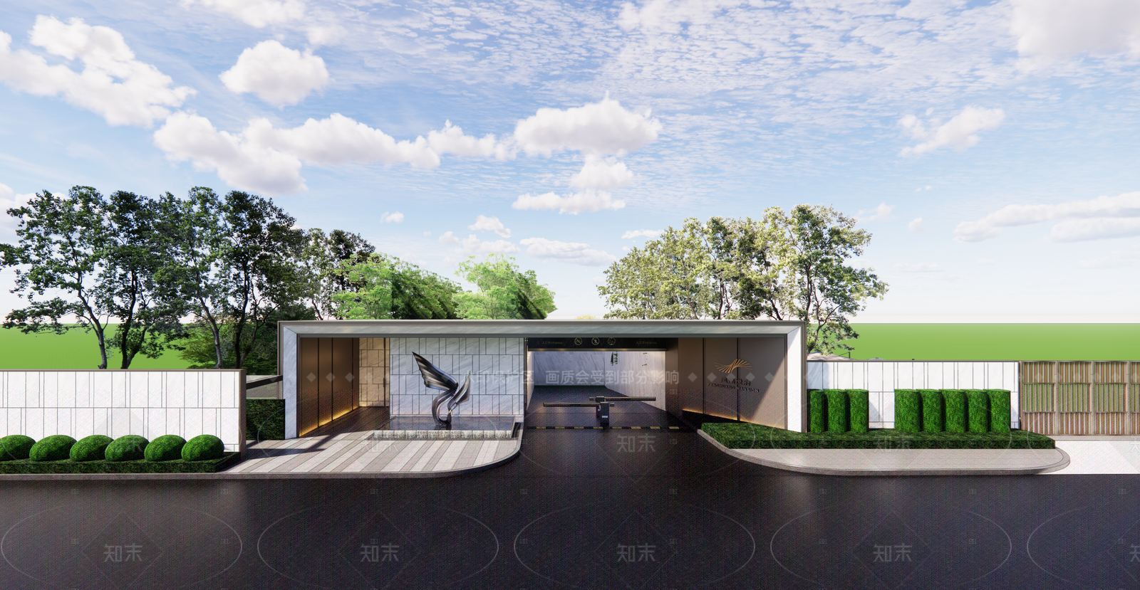 现代新中式小区景观SU模型下载【ID:1206418936】