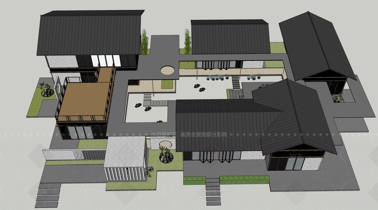 新中式民宿建筑SU模型下载【ID:1206419823】