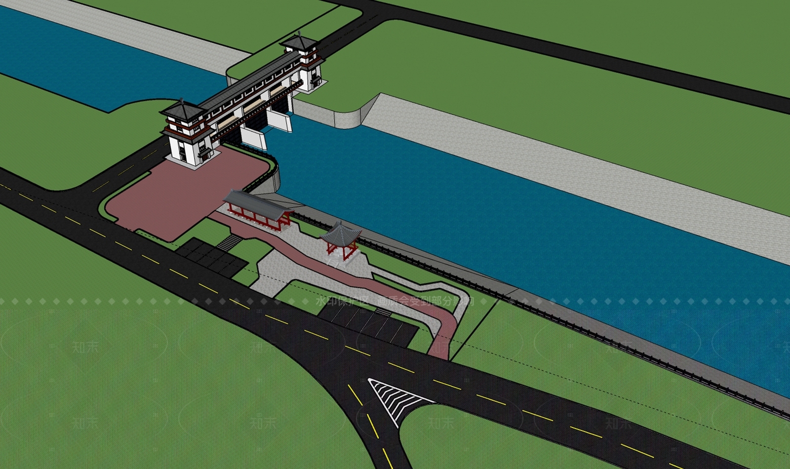 现代中式滨水景观SU模型下载【ID:1206424890】