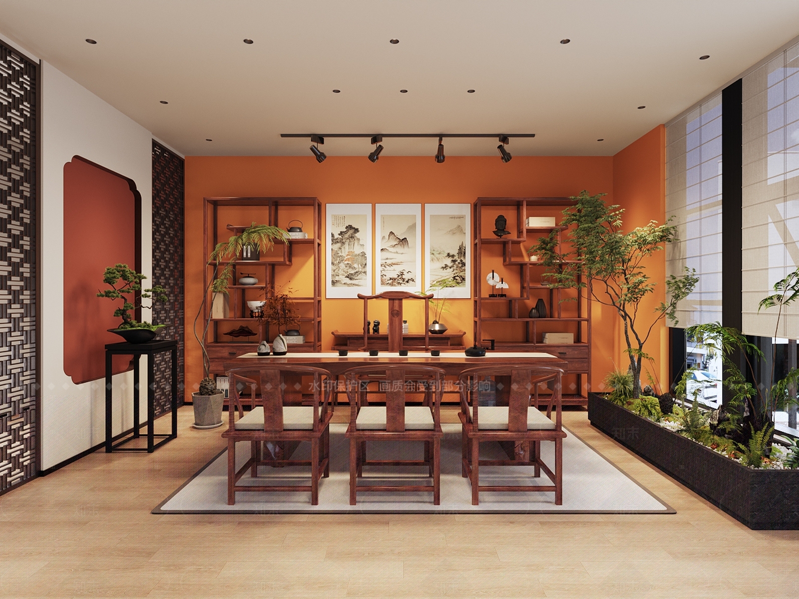新中式原木茶水间3D模型下载【ID:1206425946】