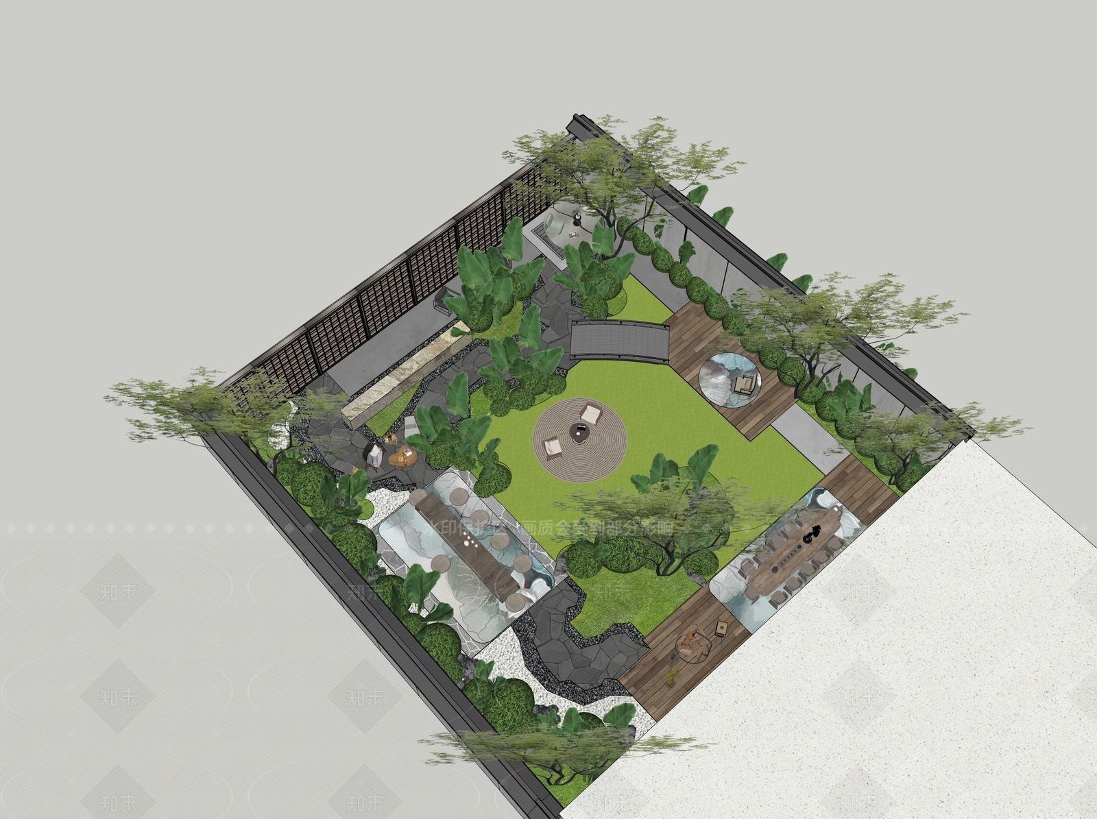 现代新中式别墅庭院SU模型下载【ID:1206429523】