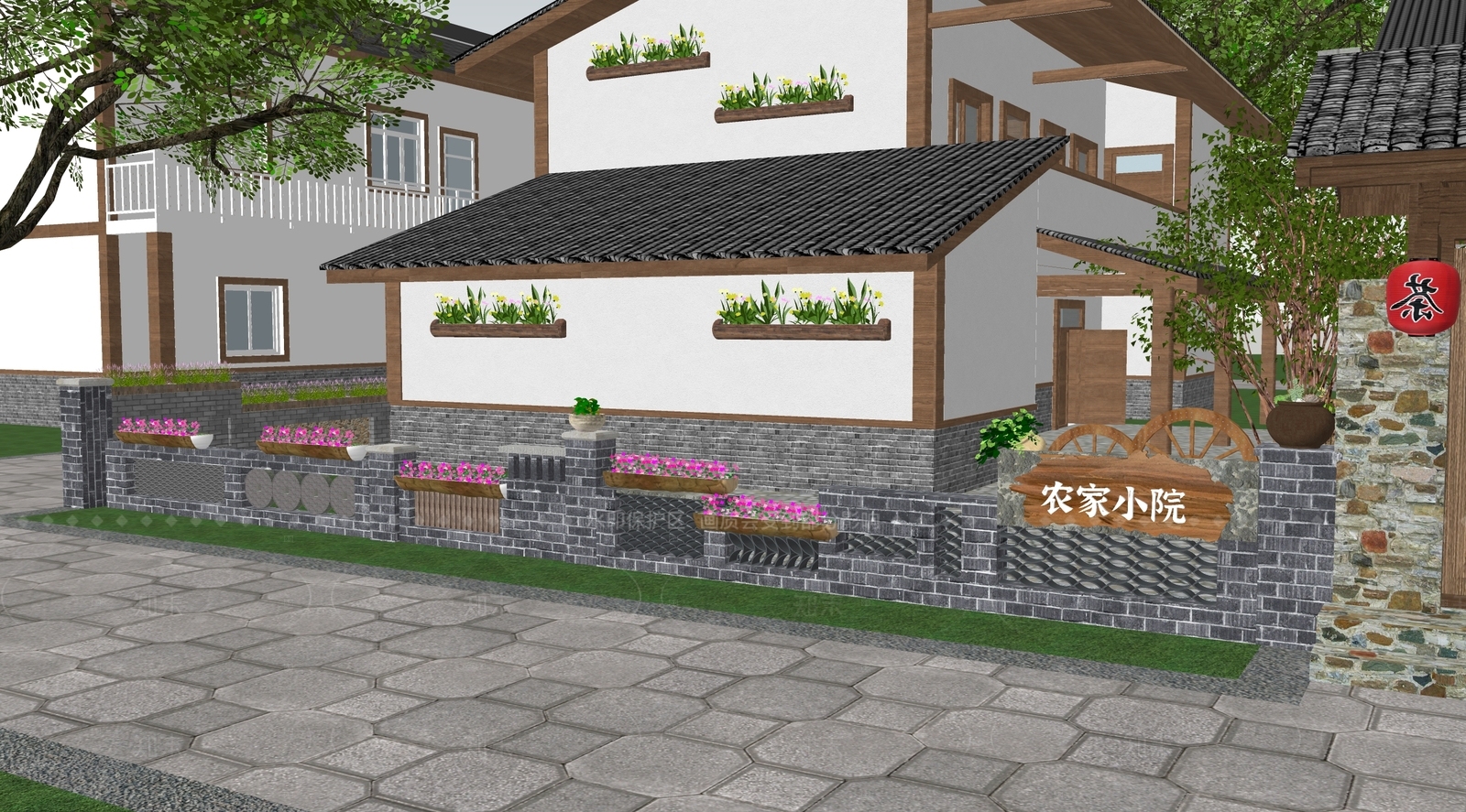 现代新中式乡村庭院SU模型下载【ID:1206433110】