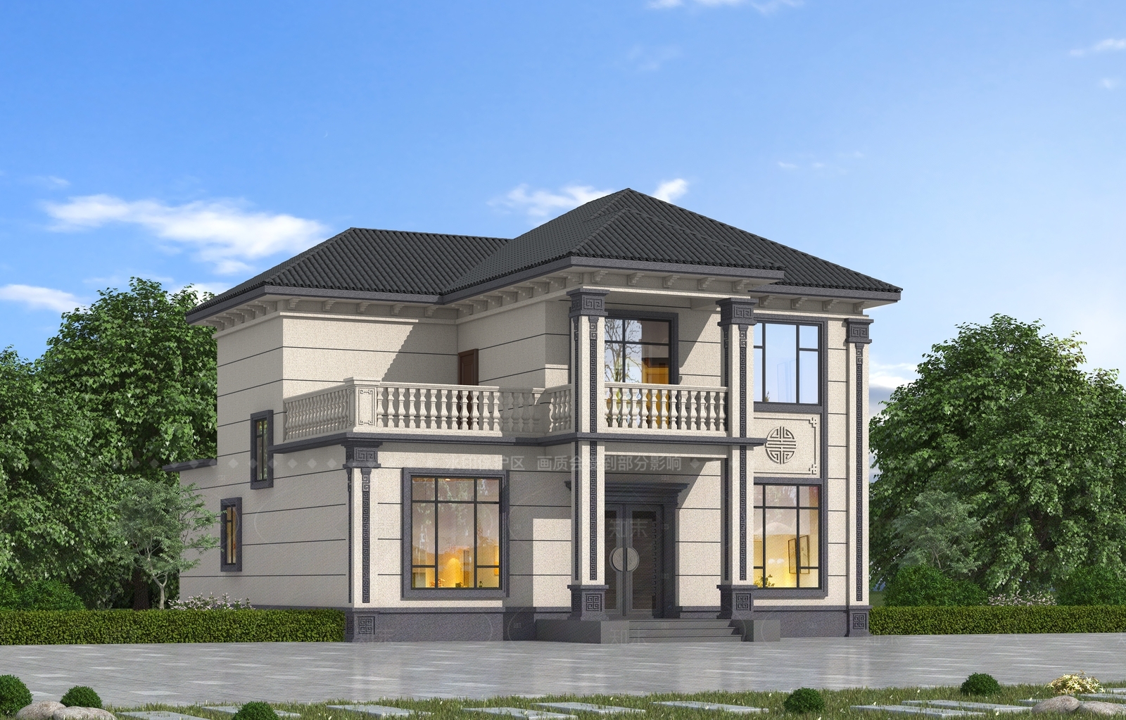 中式独栋别墅3D模型下载【ID:1206433299】