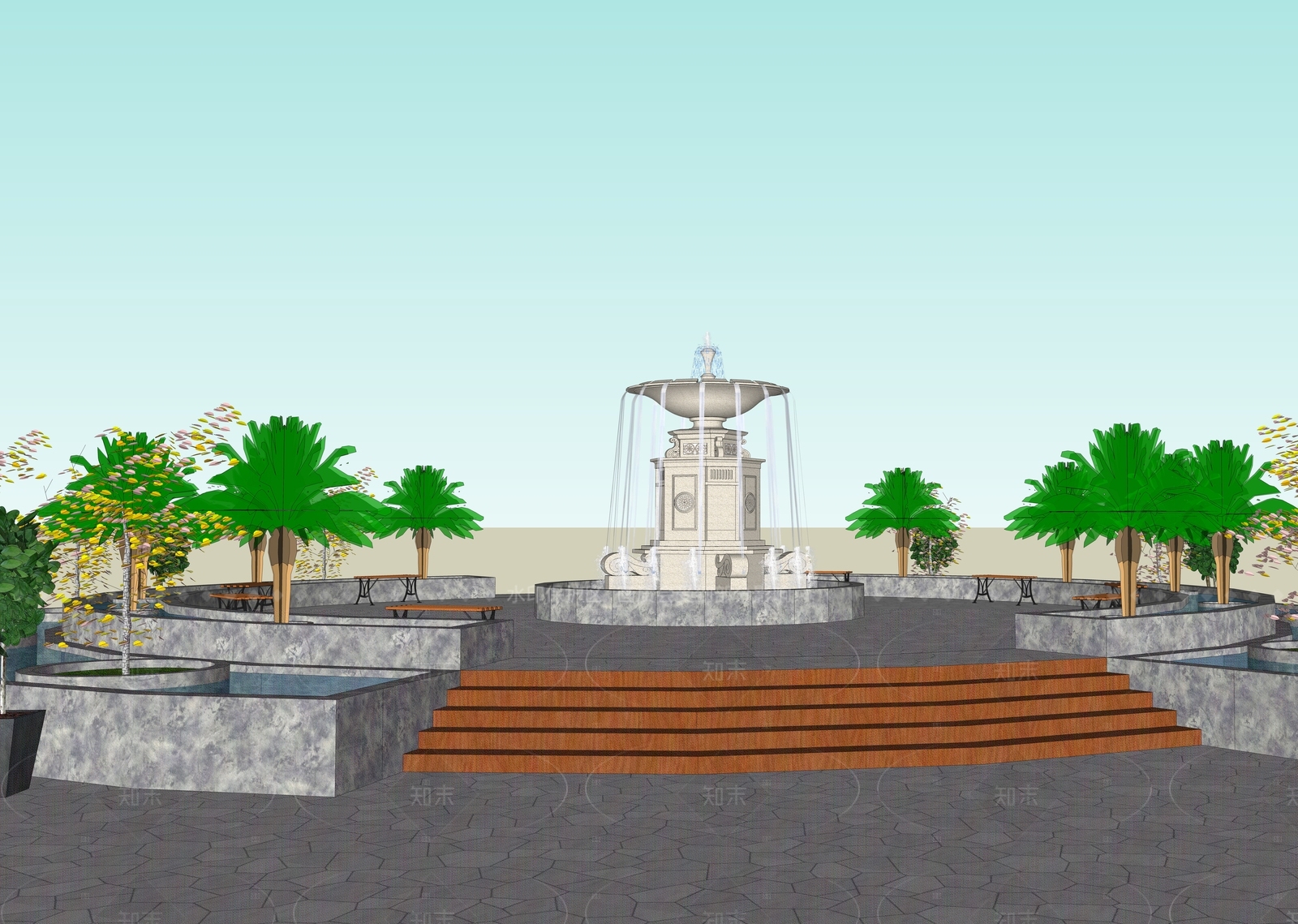 现代欧式喷泉SU模型下载【ID:1206435886】